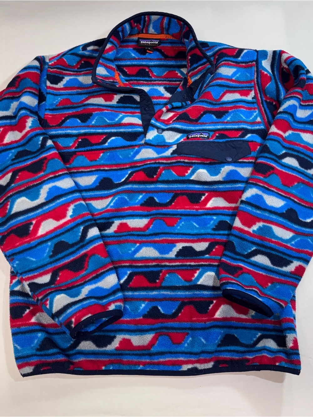 Patagonia sweater Men medium synchilla Snap T jacket delta navy wave aztec